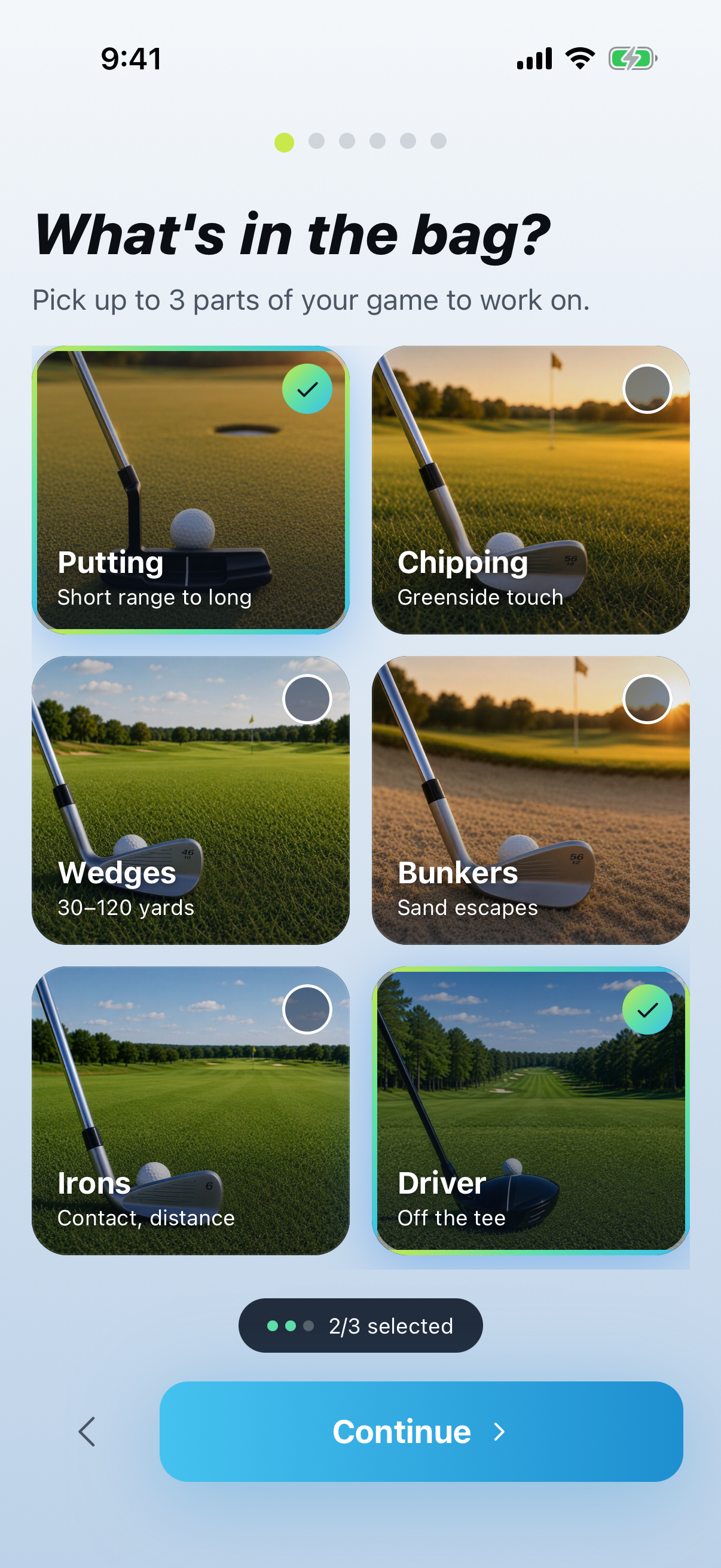 What's in the bag — pick up to 3 parts of your game